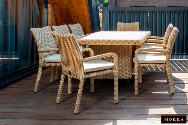 MOKKA BELLA стол прямоугольный с деревянной столешницей, соломенный