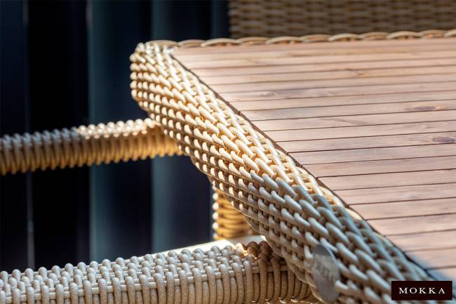 MOKKA BELLA стол прямоугольный с деревянной столешницей, соломенный