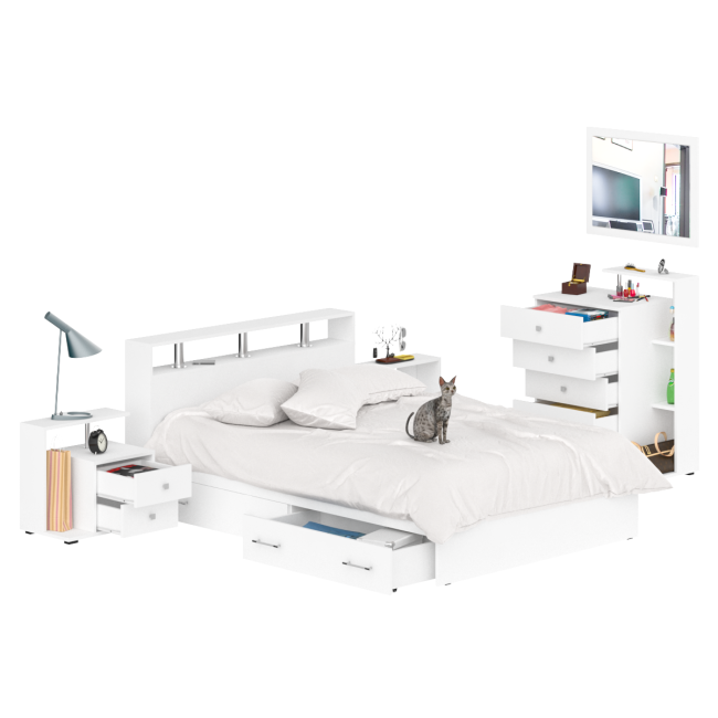 Мебель в спальню Камелия № 12 Кровать с ящиками 1400 цвет белый Мебель в спальню Камелия № 12 Кровать с ящиками 1400 цвет белый