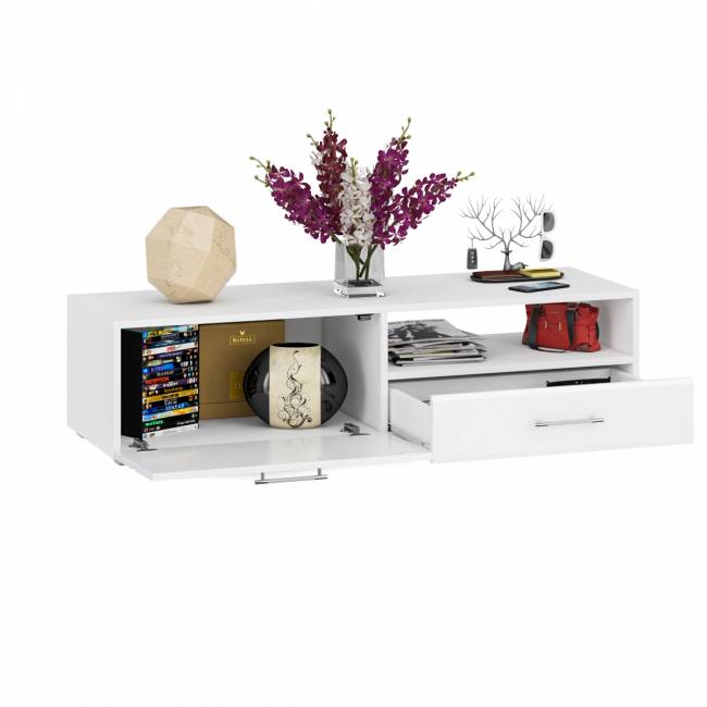Тумба под ТВ Ларго 1,4 цвет белый/белый глянец