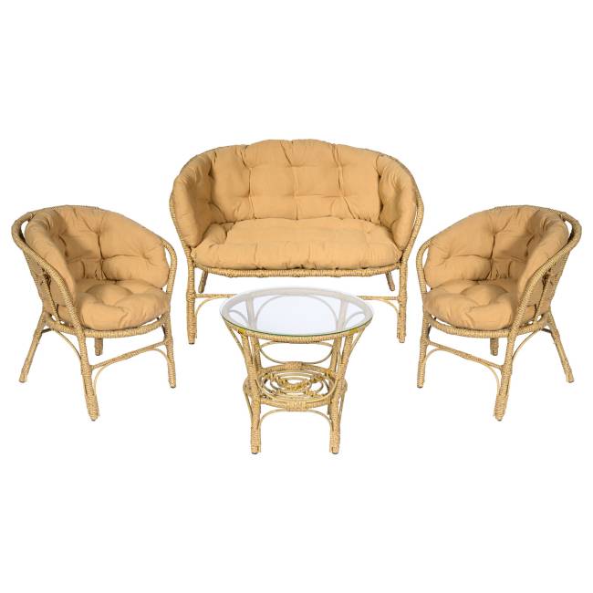 Комплект кофейный из искусственного ротанга Багама 3+1, светло-коричневый Комплект кофейный из искусственного ротанга Багама 3+1, светло-коричневый