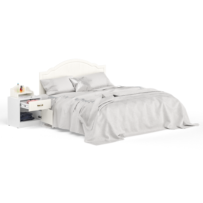 Кровать 1600 Ливерпуль с основанием и тумбой с полкой цвет ясень ваниль/белый