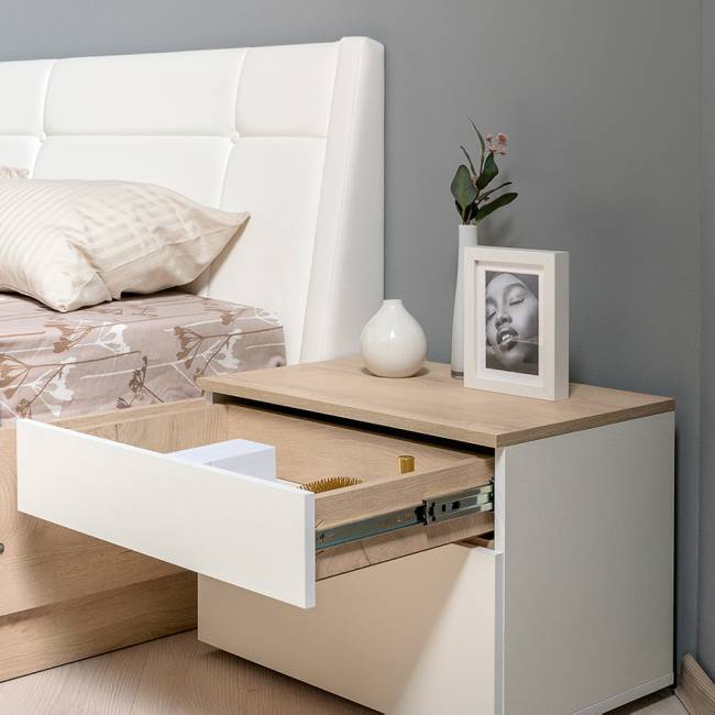 Мебель для спальни Муссон № 15 кровать на 1600 цвет белый/дуб эндгрейн элегантный, ортопед