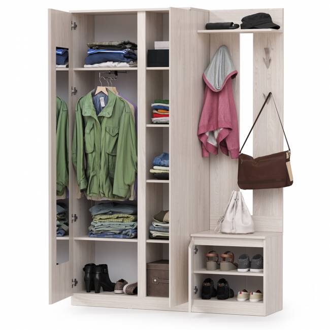 Шкаф комбинированный и обувница с вешалкой для верхней одежды Ника цвет ясень анкор светлый Шкаф комбинированный и обувница с вешалкой для верхней одежды Ника цвет ясень анкор светлый