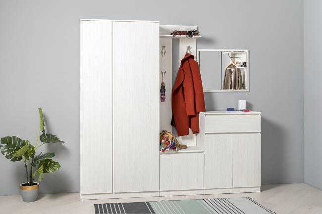 Шкаф комбинированный и обувница с вешалкой для верхней одежды Ника цвет ясень анкор светлый Шкаф комбинированный и обувница с вешалкой для верхней одежды Ника цвет ясень анкор светлый