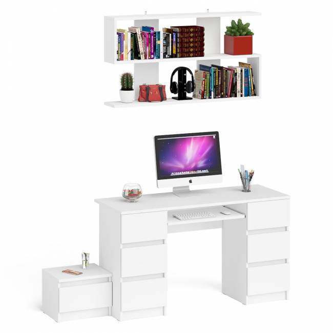 Двухтумбовый стол компьютерный Мори МС-2 с тумбочкой с ящиком и полкой на 1200 цвет белый Двухтумбовый стол компьютерный Мори МС-2 с тумбочкой с ящиком и полкой на 1200 цвет белый