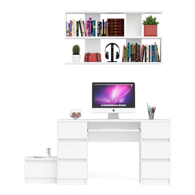 Двухтумбовый стол компьютерный Мори МС-2 с тумбочкой с ящиком и полкой на 1200 цвет белый Двухтумбовый стол компьютерный Мори МС-2 с тумбочкой с ящиком и полкой на 1200 цвет белый