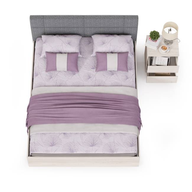 Кровать с мягкой спинкой с основанием и прикроватной тумбочкой Ника цвет ясень анкор светлый