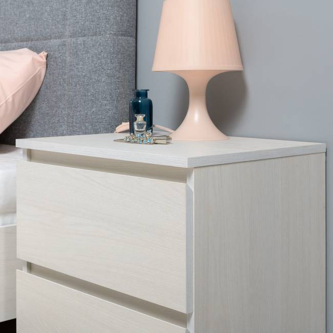 Кровать с мягкой спинкой с основанием и прикроватной тумбочкой Ника цвет ясень анкор светлый