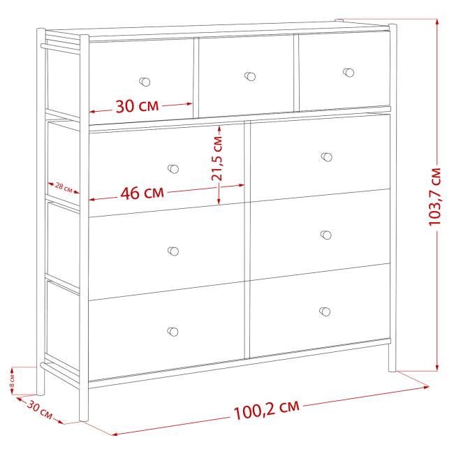 Комод Leset Хайди 9 ящиков Чёрный Чёрный Комод Leset Хайди 9 ящиков Чёрный Чёрный