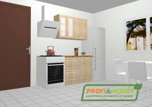 Кухня 1.2 х 2.14 м, массив сосны, бесцветный лак