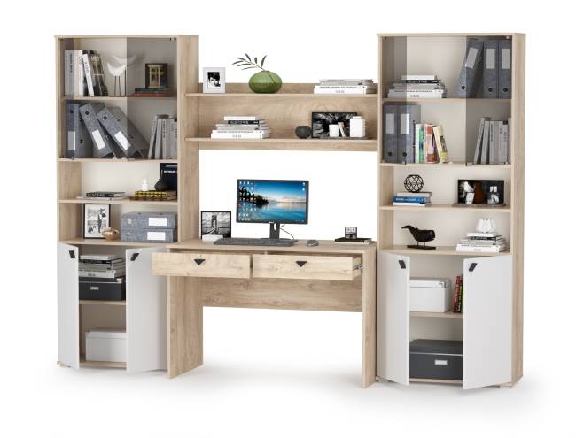 Стенка для домашнего офиса Бостон № 40 цвет дуб эндгрейн элегантный/фасады МДФ милк рикамо софт