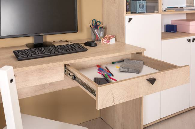 Стенка для домашнего офиса Бостон № 40 цвет дуб эндгрейн элегантный/фасады МДФ милк рикамо софт