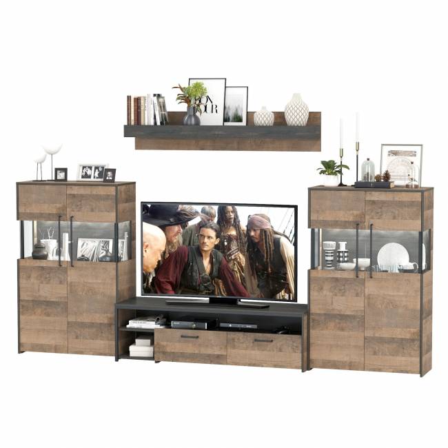 Мебель лофт с подсветкой для гостиной Трувор № 67 цвет дуб гранж песочный/интра