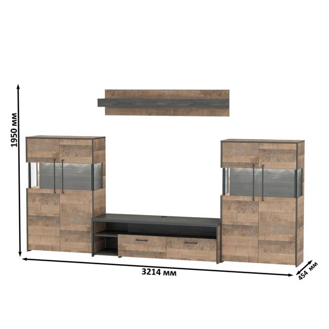 Мебель лофт с подсветкой для гостиной Трувор № 67 цвет дуб гранж песочный/интра