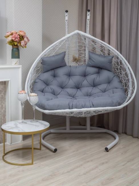 Подвесное двухместное кресло из искусственного ротанга "BUENO GRANDE", белый