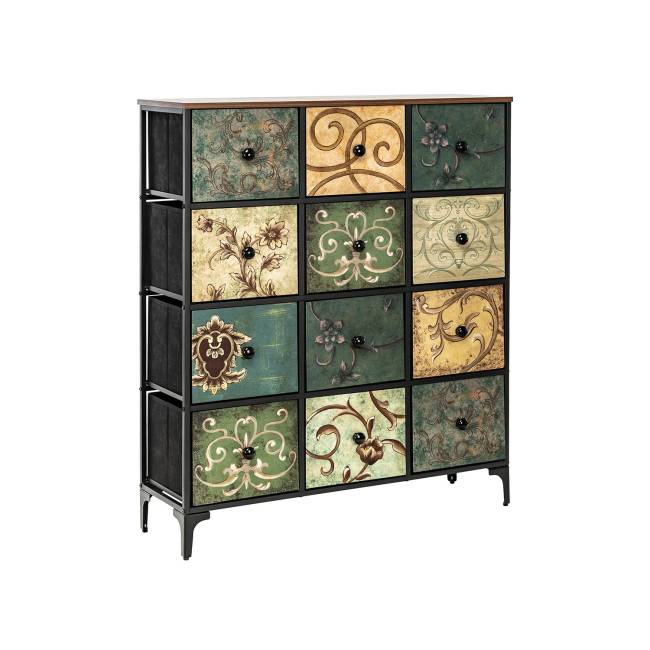 Комод Leset Лунет 12 ящ. Чёрный Мульти зеленый