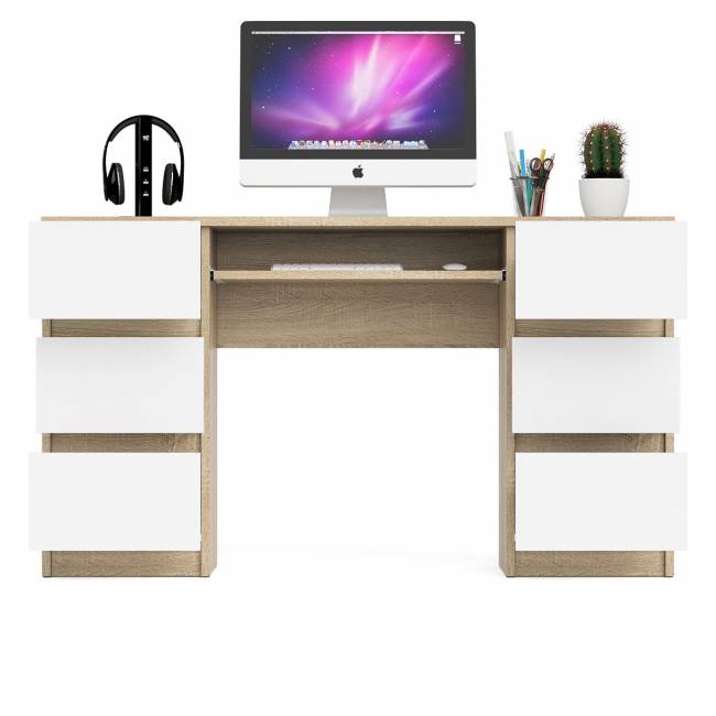 Компьютерный стол с двумя тумбами Мори МС-2 цвет дуб сонома/белый