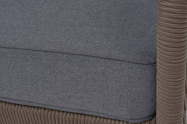 "Канны" диван 3-местный плетеный из роупа, каркас алюминий темно-серый (RAL7024) шагрень, роуп темно-серый круглый, ткань темно-серая 019