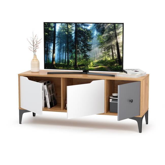 Тумба под ТВ Вайс 13.270.01 цвет дуб золотой/тёмно-серый/МДФ милк софт