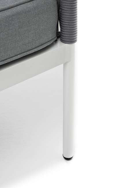 "Канны" левый модуль плетеный из роупа, каркас алюминий белый шагрень, роуп светло-серый круглый, ткань светло-серая