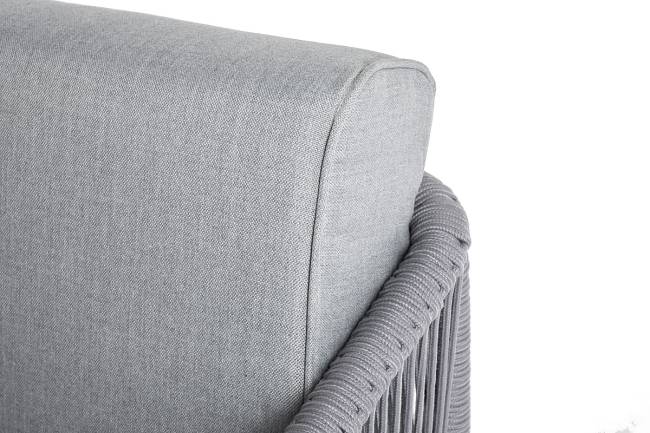 "Канны" левый модуль плетеный из роупа, каркас алюминий белый шагрень, роуп светло-серый круглый, ткань светло-серая