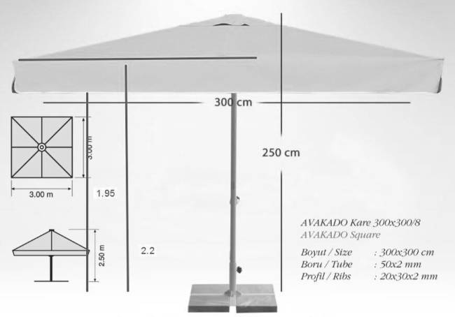 Зонт профессиональный 3х3 м Avocado бежевый 3000х3000 мм
