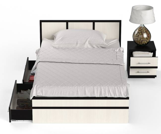 Кровать с ящиками 1200 с тумбой Сакура цвет венге/дуб лоредо