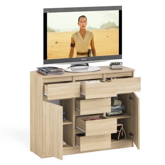 Комод с ящиками и дверками Мори МК1200.4 цвет дуб сонома