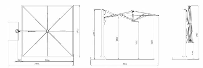 Зонт профессиональный 2.9х2.9 м Astro Starwhite белый, белый 2900х2900 мм