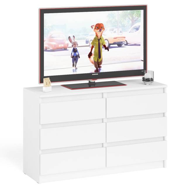 Широкий комод шесть ящиков Мори МК1200.6 цвет белый