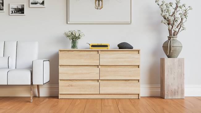 Широкий комод шесть ящиков Мори МК1200.6 цвет дуб сонома Широкий комод шесть ящиков Мори МК1200.6 цвет дуб сонома