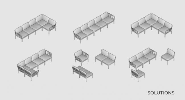 Диван пластиковый с подушками Komodo 5 белый, розовый 2940х1540х880 мм
