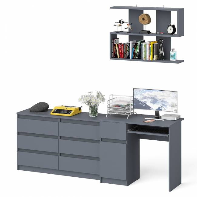 Большой комод на 6-ть ящиков Мори с компьютерным столом МС-1 левый и полка открытая на 900 цвет графит Большой комод на 6-ть ящиков Мори с компьютерным столом МС-1 левый и полка открытая на 900 цвет графит