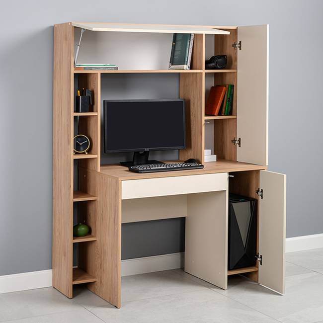 Компьютерный стол с системой хранения Комфорт 12.71 цвет гикори рокфорд натуральный/сатин Компьютерный стол с системой хранения Комфорт 12.71 цвет гикори рокфорд натуральный/сатин