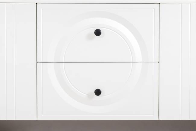 Две навесных полки с ТВ-тумбами и сервантом Валенсия цвет белый шагрень